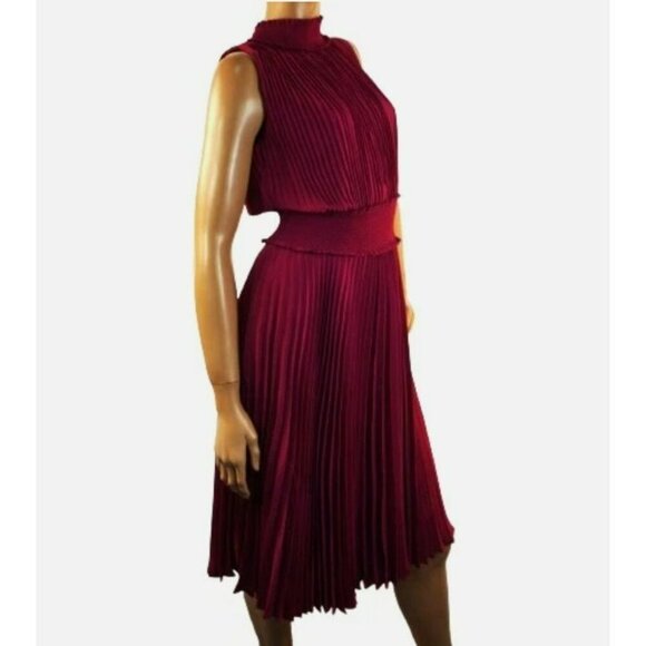 NWT‎ Nanette Lepore Dress Size 6 Moroccan Rose Pleated Midi Sleeveless High Neck - Picture 13 of 16